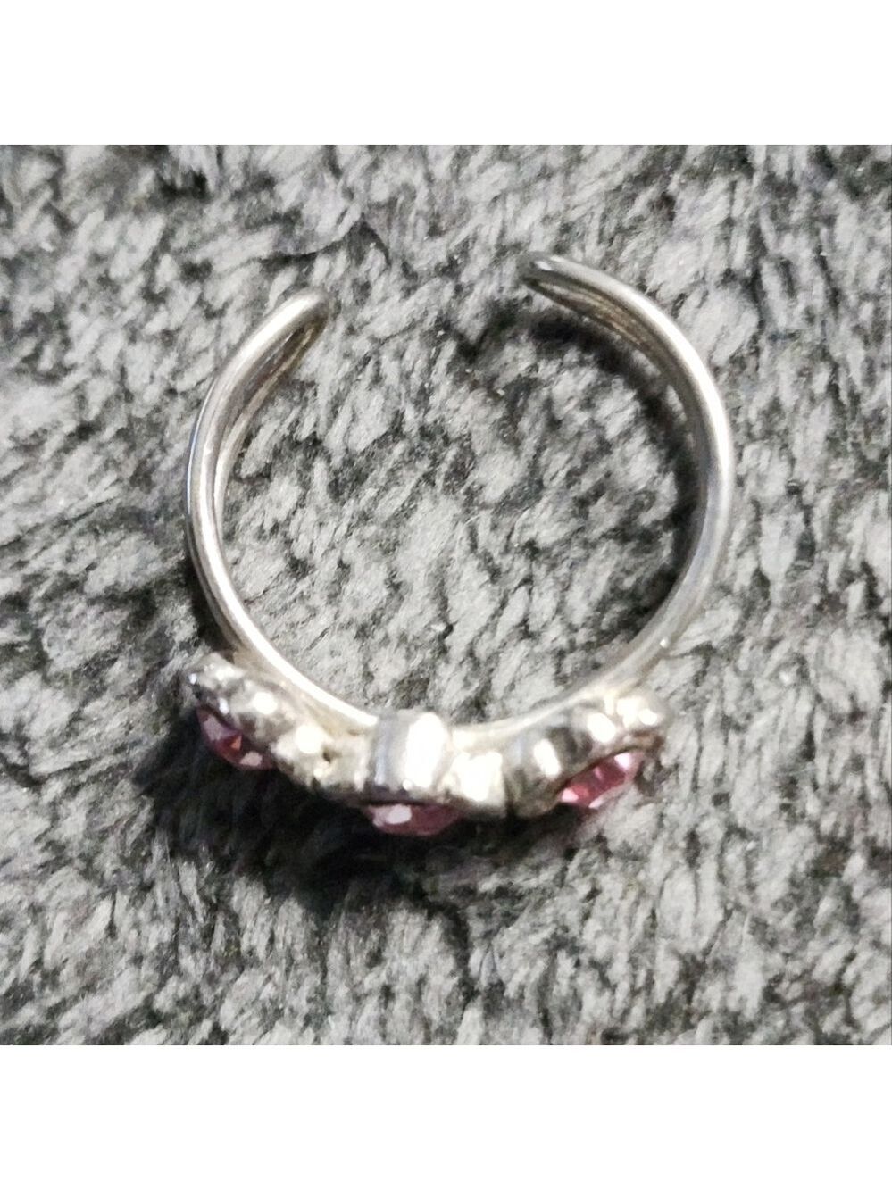 Silvertone Floral Toe Ring Pink Accents - Picture 3 of 3